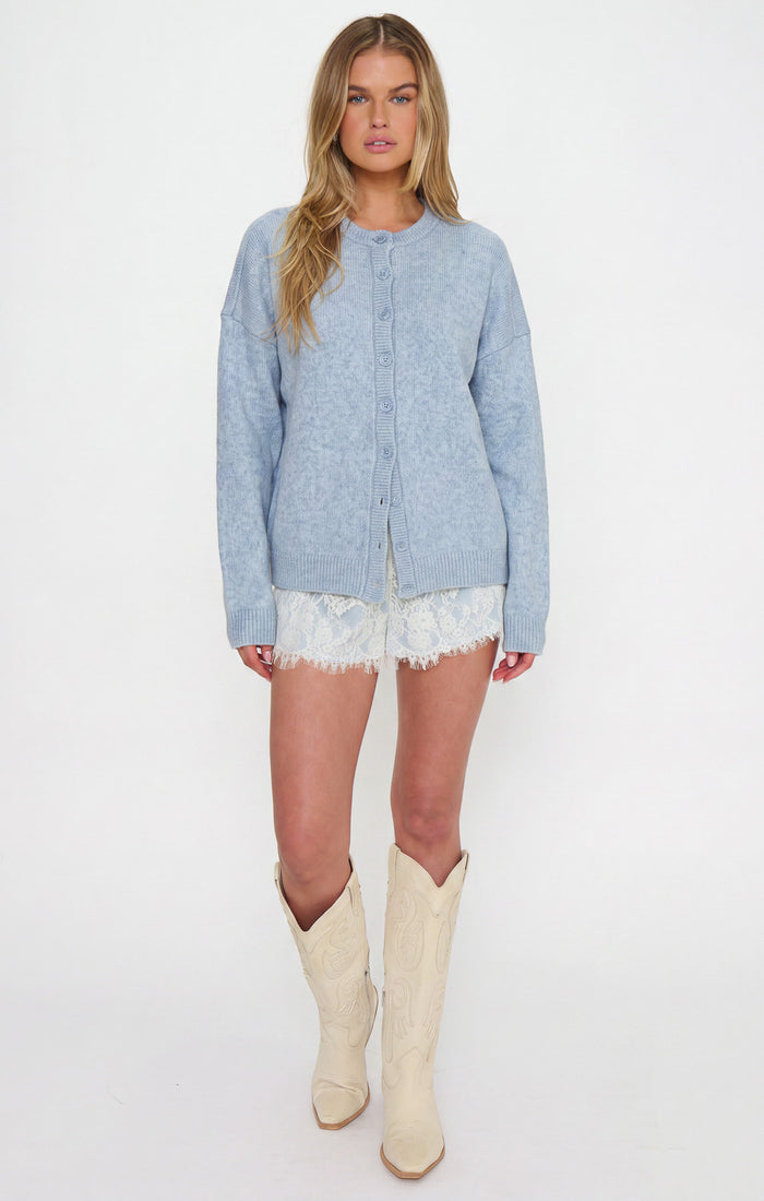 Sandra Shorts ~ Blue Satin with Lace Trim