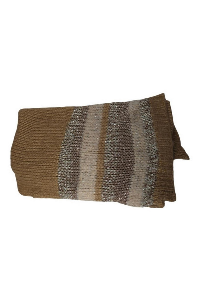 sciarpa donna cammello in maglia con righe lurex