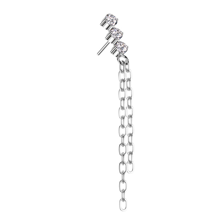 Silver CZ Drop Chain Titanium Threadless Top