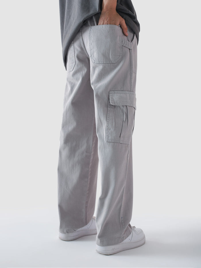 Slate grey VII cargo pants male model side view full body Pakistan – GROOVY