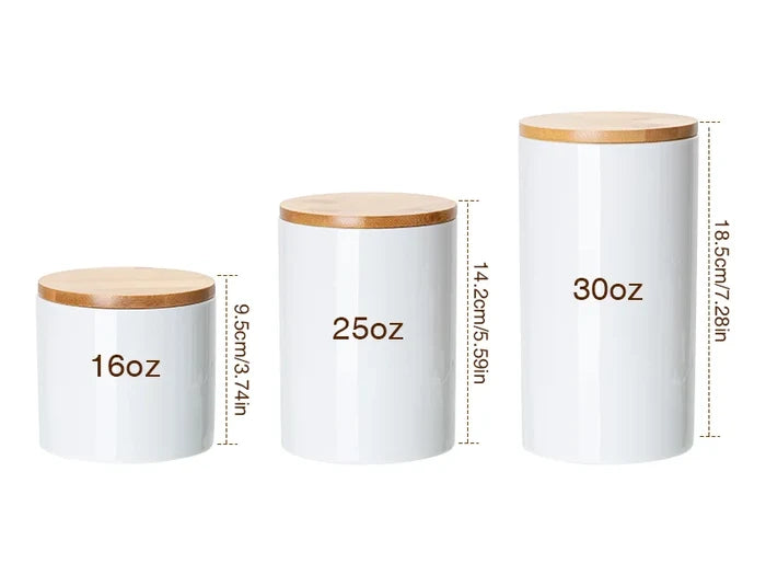 Sublimation Blanks 25oz Ceramic Storage Jar w/ Bamboo Lid