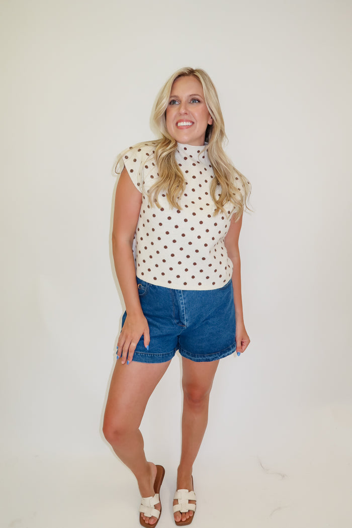 Sweet Spot Sleeveless Polka Dot Knit Sweater Top - The Pink Tulip Clothing