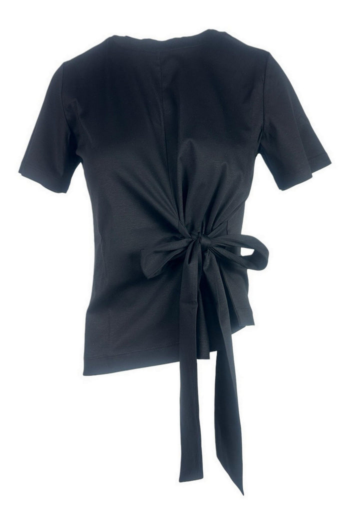 t--shirt donna mezza manica con fiocco nero