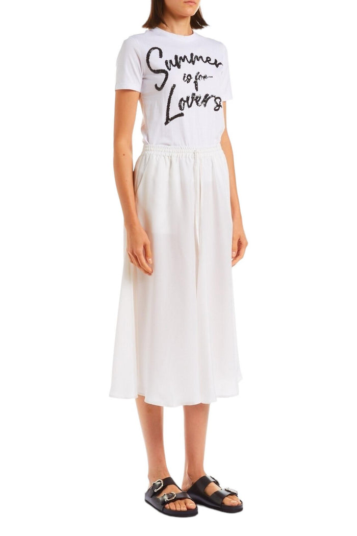 t-shirt donna con scritta in paillettes bianco e nero