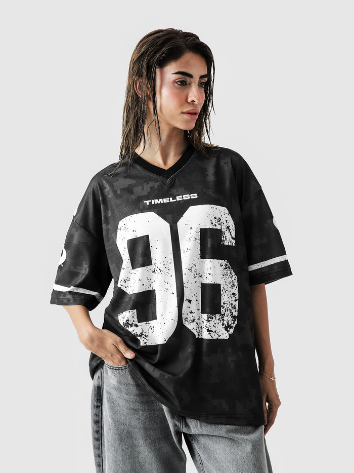 TIMELESS basketball jersey male model back view bold 96 print mesh Pakistan – GROOVY
