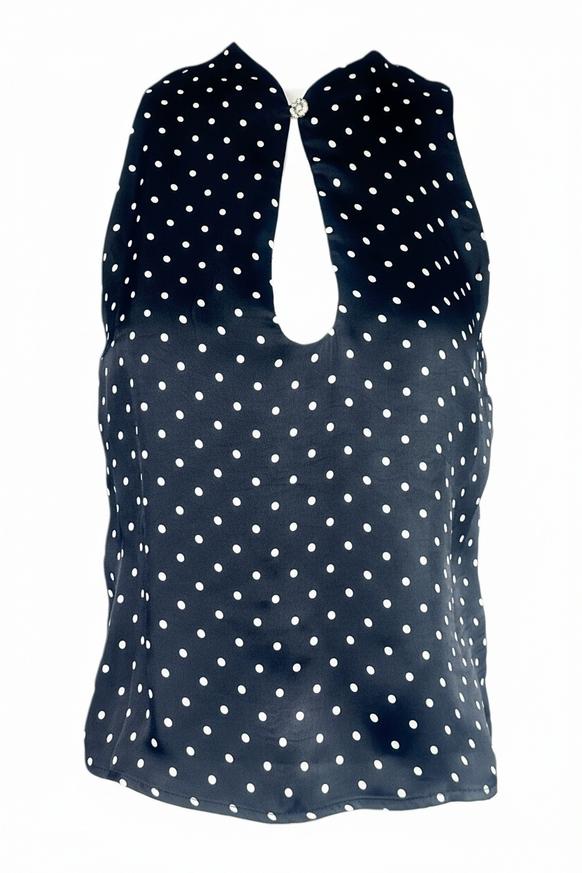 top donna a pois in raso neroi e bianco
