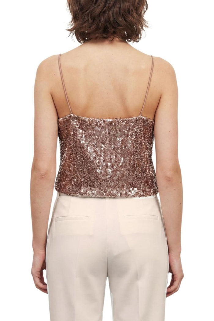 top donna con paillettes cipria