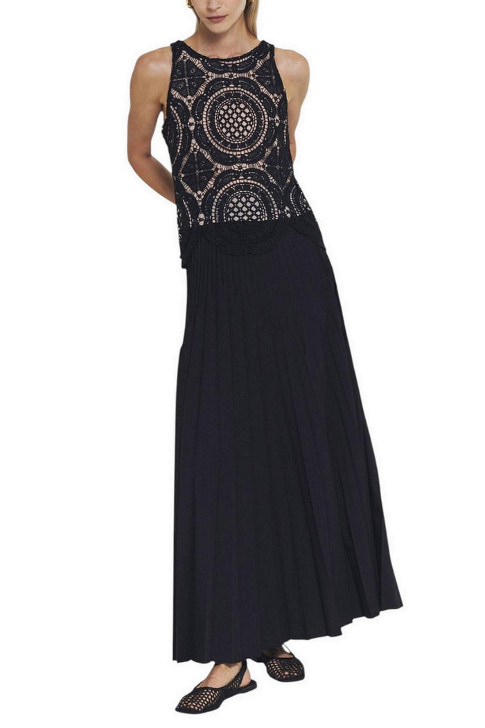 top donna in pizzo nero e beige