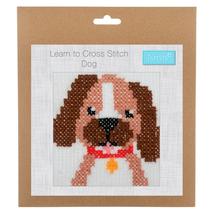 Trimits Counted Cross Stitch Kit Dog, 6-Count Binca Fabric, Includes Pre-Sorted Threads, Needle, Instructions in English, French, German