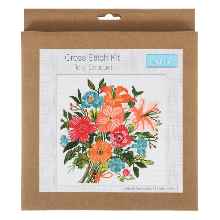 Trimits Counted Cross Stitch Kit Large: Floral Boutique, 36x36cm, Includes Aida Fabric, Pre-Sorted Threads, Needle, Personalizing Alpha...