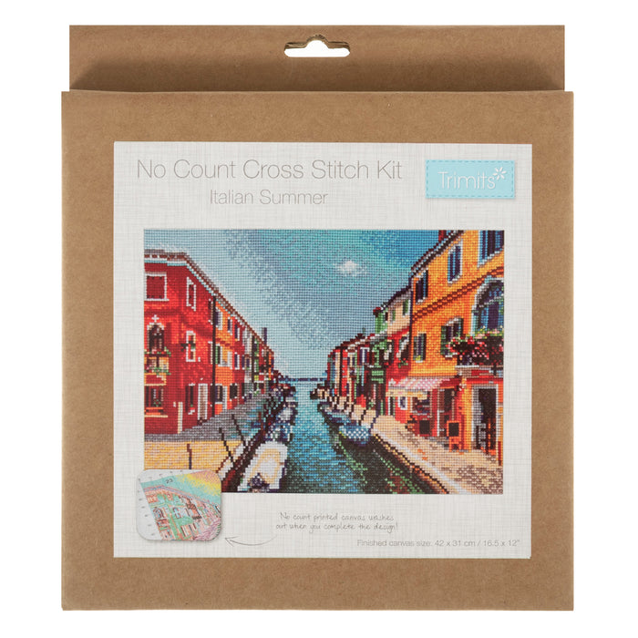 Trimits Printed Cross Stitch Kit Large: Italian Summer, 11-Count Aida Fabric, Includes Pre-Sorted Threads, Needle, Instructions in EN,...