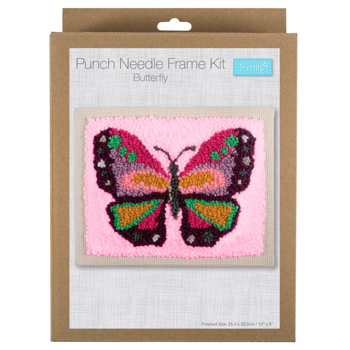 Trimits Punch Needle Kit Floss and Hoop: Butterfly, 15.2cm Diameter, Includes Embroidery Floss, Hoop, Fabric, Punch Needle, Instruction...