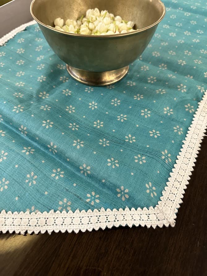Turquoise silk table runner