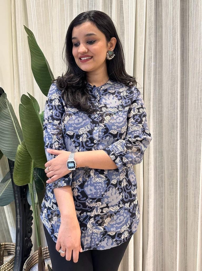 Weekend Rayon Short Kurta- Navy Mix