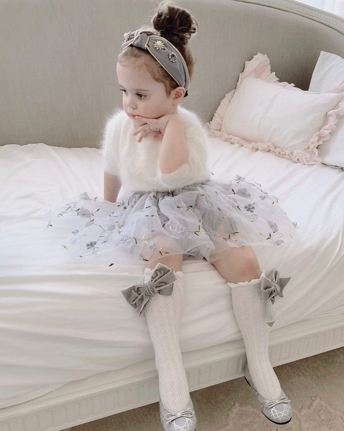 Grey Velvet Bow