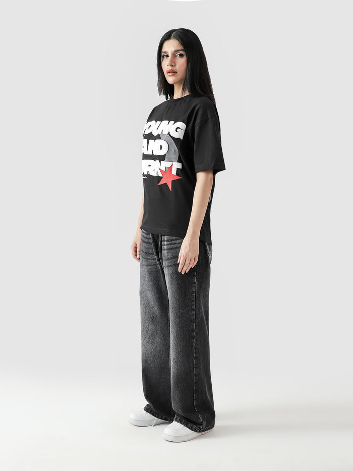 Young and Turnt tee closeup bold graphic print front detail Pakistan – GROOVY