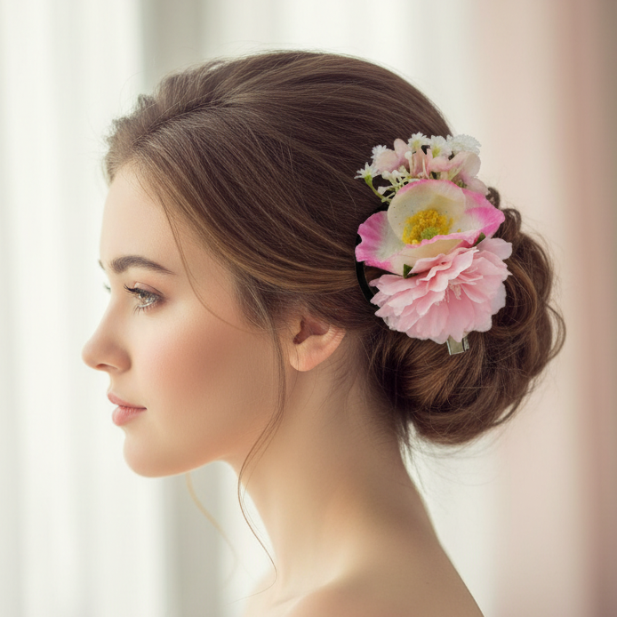 12pc Floral Hair Accessory Set - 10cm Hibiscus & Peony Flower Clips with Elastic Ties - Multi-Color Bulk Pack (HCF-1063M)