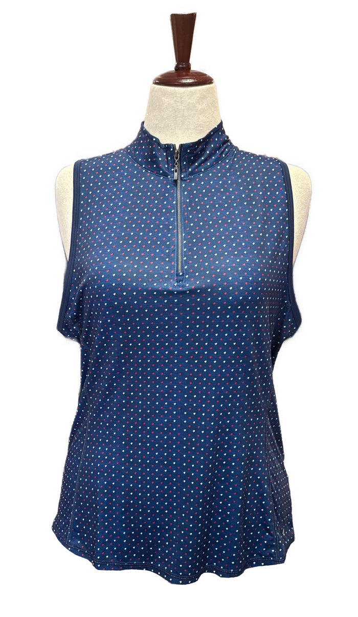 1764 Signature Women's VIenna Navy Print Sleeveless Golf Polo Size XL MSP$74