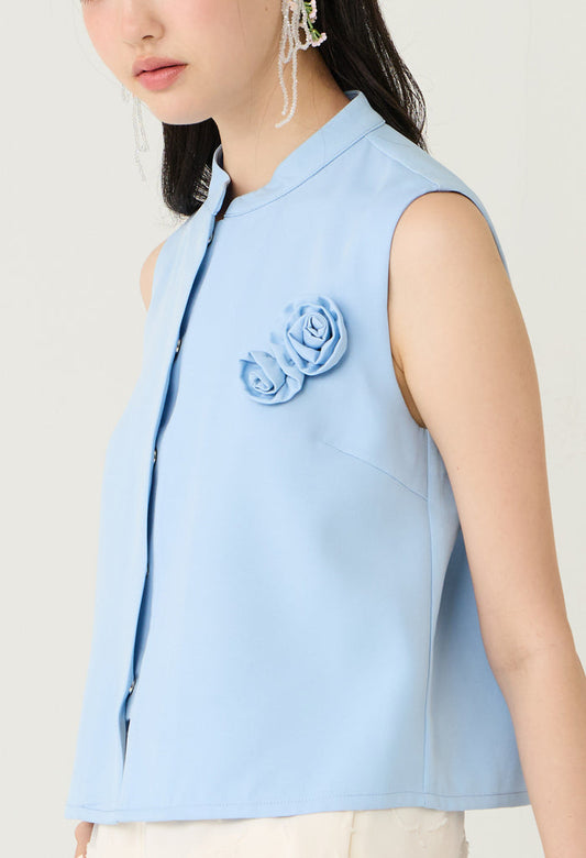 3D Flower Mock Neck Blouse