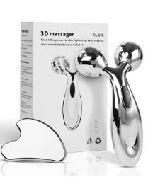 Handheld manual beauty roller tool for facial contouring and lifting.