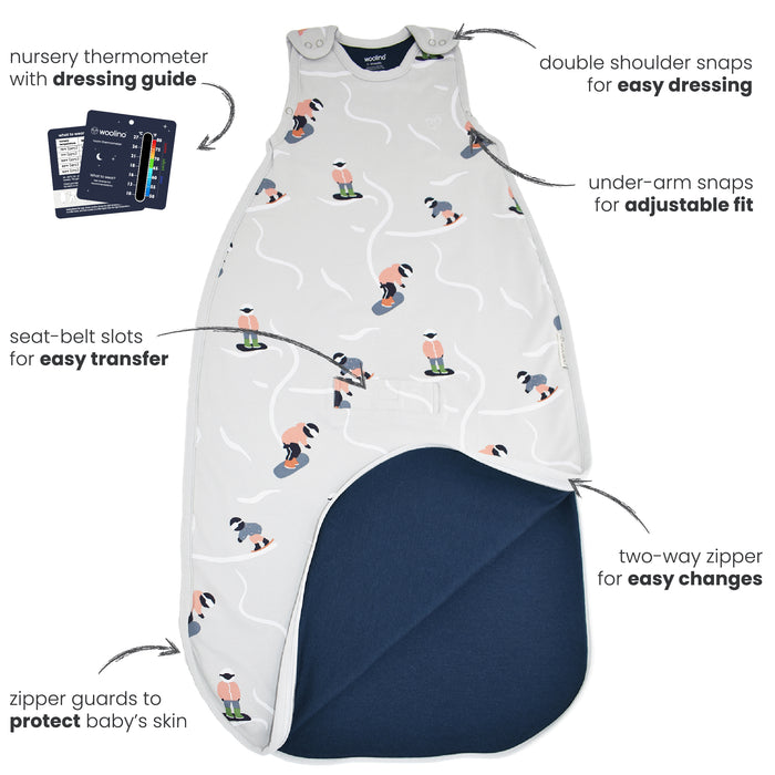 4 Season® Ultimate Baby Sleep Bag, Merino Wool & Organic Cotton, Snowboarder