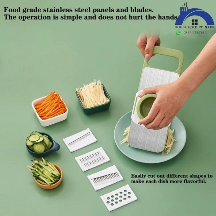 Multi-Blade Mandoline Cutter for Professional Kitchen Slicing and Dicing - Green Color