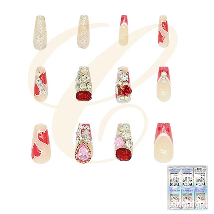 5D Glam Luxury Fingertips: 3D Jewel & Floral Ballerina Press-On Nail Collection SAN-0132