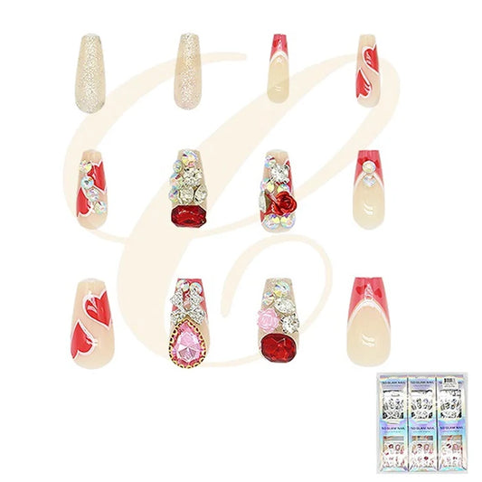 5D Glam Luxury Fingertips: 3D Jewel & Floral Ballerina Press-On Nail Collection SAN-0132