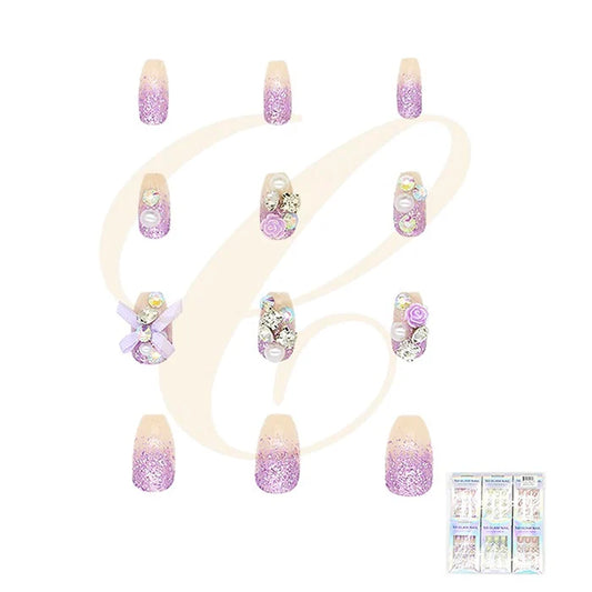5D Glam Nail Luxury Press-On Set – 3D Rhinestone & Glitter Ombre Design (SAN-0131)
