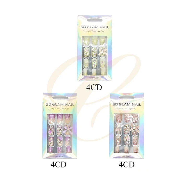 5D Glam Nail Luxury Press-On Set – 3D Rhinestone & Glitter Ombre Design (SAN-0131)