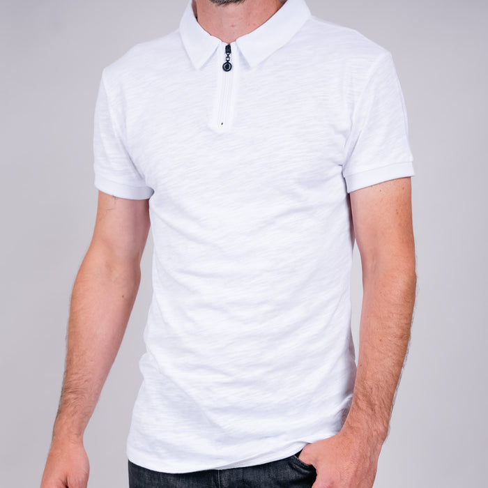 Achall Jersey Zip Polo Shirt - Optic White
