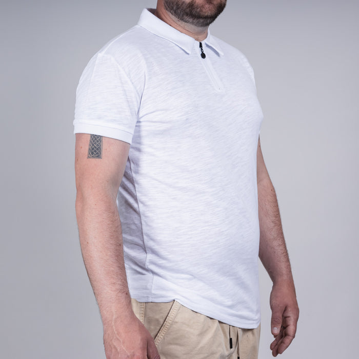 Achall Jersey Zip Polo Shirt - Optic White