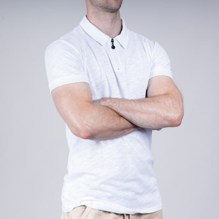 Achall Jersey Zip Polo Shirt - Optic White
