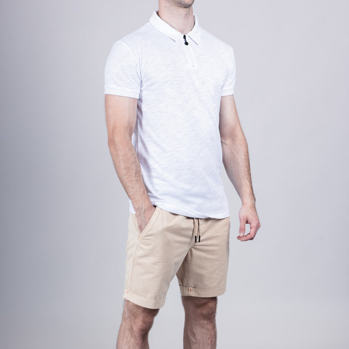 Achall Jersey Zip Polo Shirt - Optic White