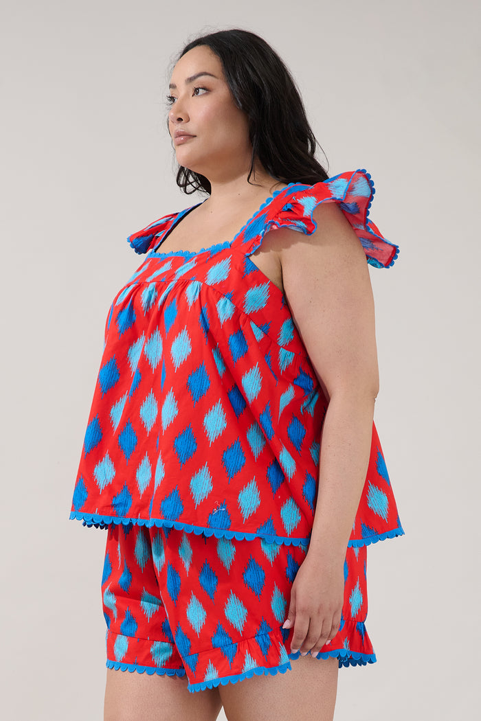 Ada Ruffle Top Abstract Curve