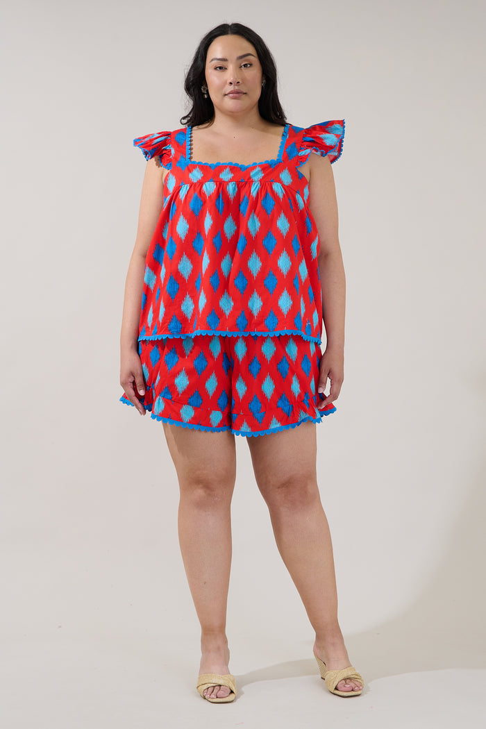 Ada Ruffle Top Abstract Curve