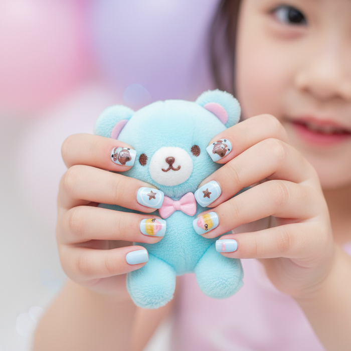 Adorn Girl Kids Press-On Nails – Cute Cartoon Art Fake Nails Set (72 Pieces) (BT07)