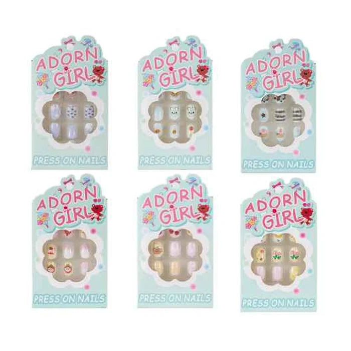 Adorn Girl Kids Press-On Nails – Cute Cartoon Art Fake Nails Set (72 Pieces) (BT07)