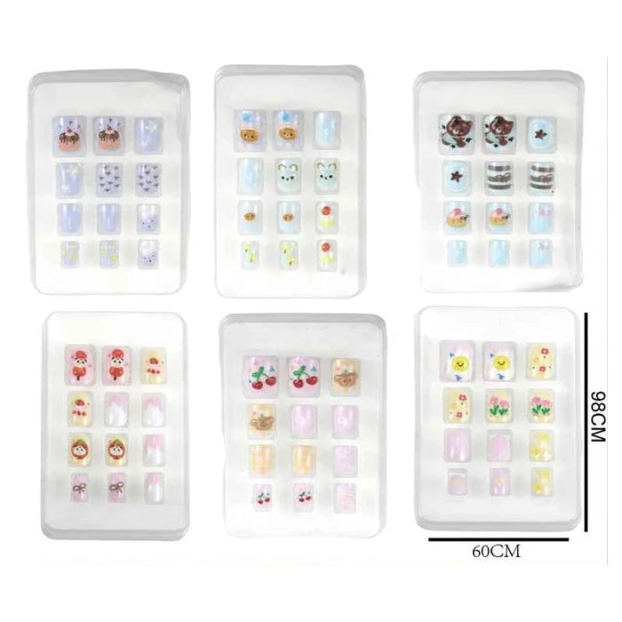 Adorn Girl Kids Press-On Nails – Cute Cartoon Art Fake Nails Set (72 Pieces) (BT07)