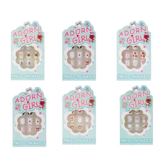 Adorn Girl Kids Press-On Nails Set - BT08 | Cute Cartoon Designs & Easy Application (12 Pcs/Pack) (BT08)