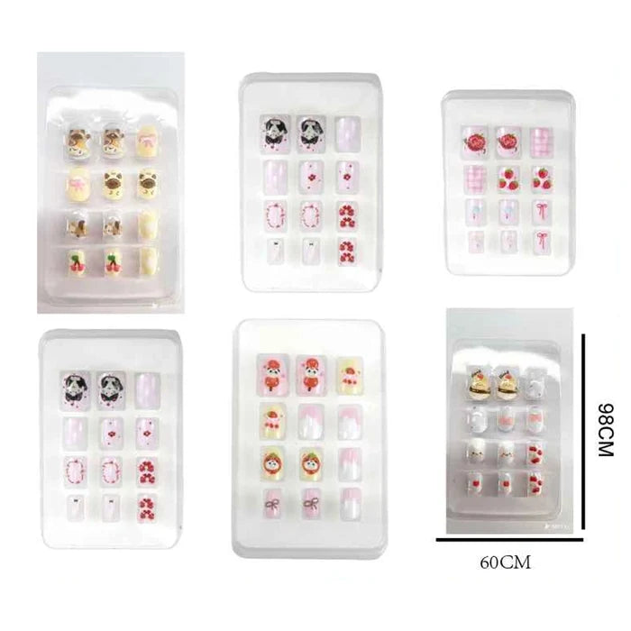 Adorn Girl Kids Press-On Nails Set - BT08 | Cute Cartoon Designs & Easy Application (12 Pcs/Pack) (BT08)