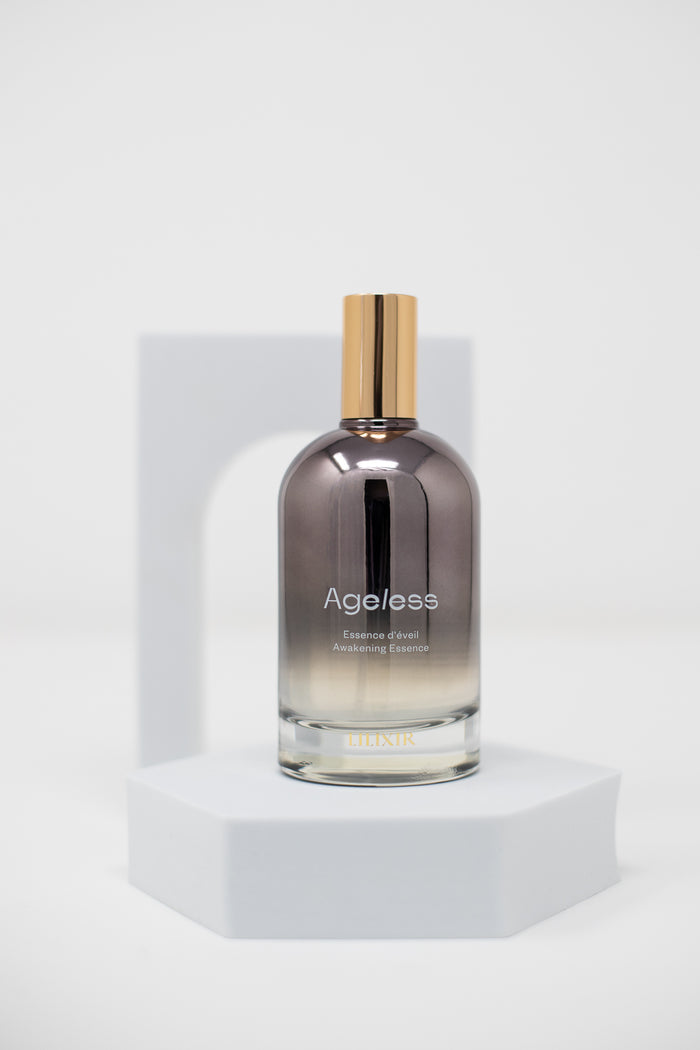 Ageless essence bottle on a white background
