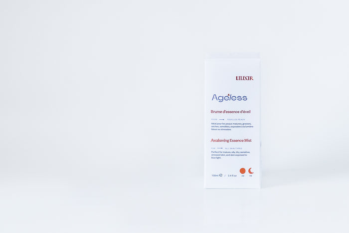 Lilixir Ageless product packaging on a light gray background