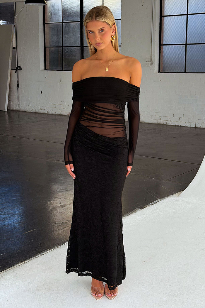 Aimee Long Sleeve Lace Maxi Dress - Black