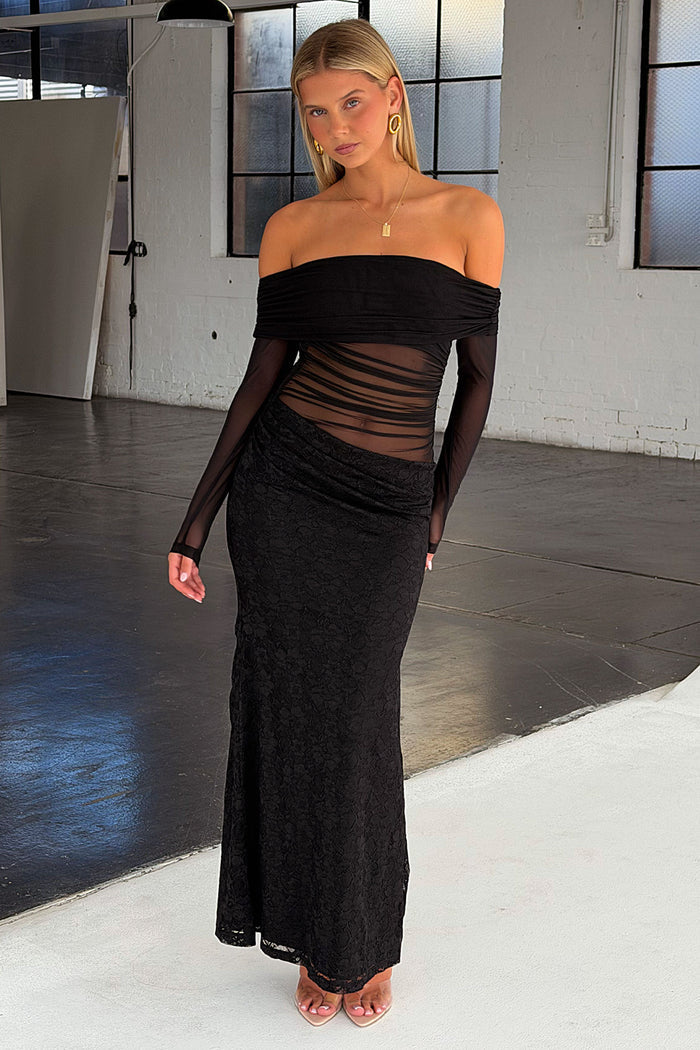 Aimee Long Sleeve Lace Maxi Dress - Black