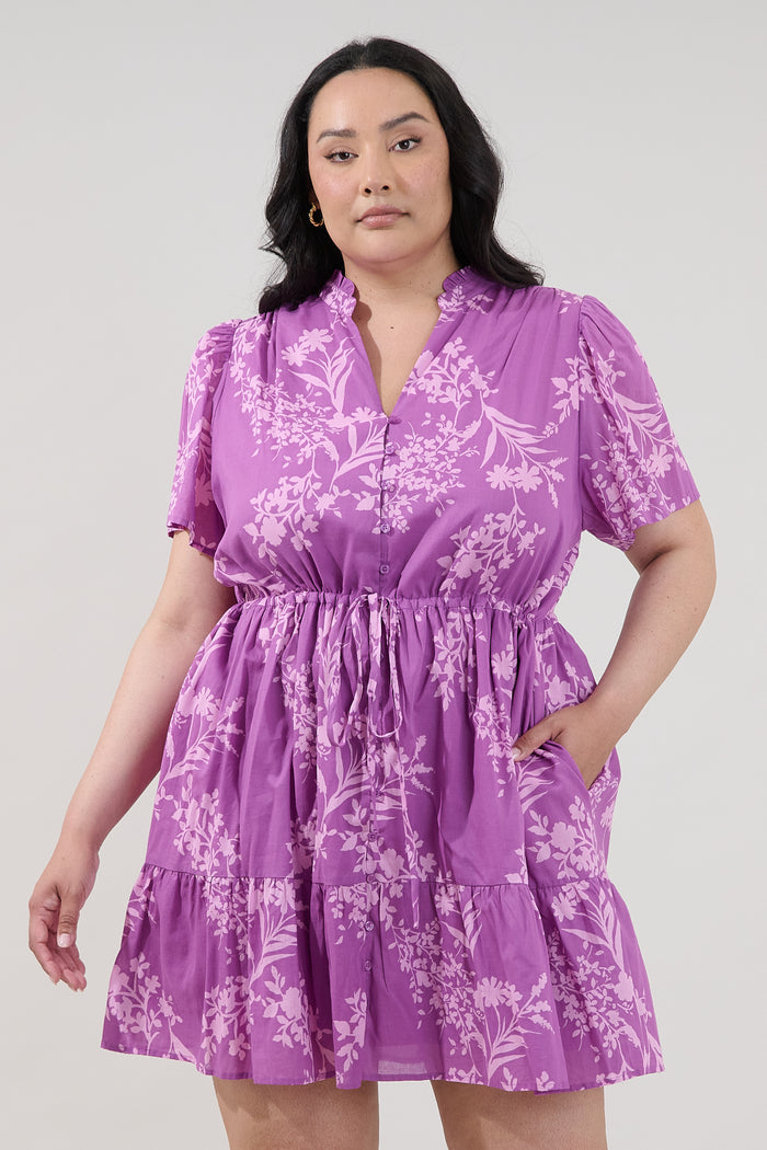 Amo Button Up Mini Dress Orchid Curve