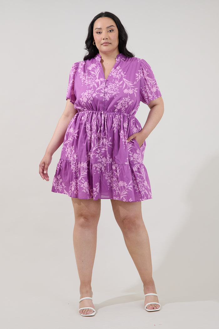 Amo Button Up Mini Dress Orchid Curve