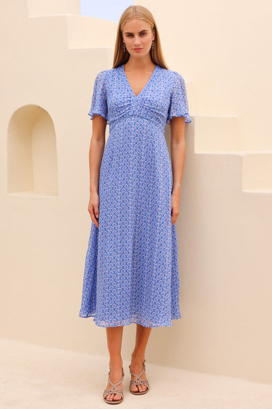 APPROVED Anais Crinkle Chiffon Dress | Bloom Blue/Cobalt - Aspiga