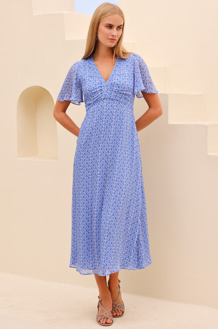 APPROVED Anais Crinkle Chiffon Dress | Bloom Blue/Cobalt - Aspiga