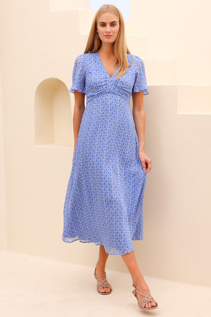 APPROVED Anais Crinkle Chiffon Dress | Bloom Blue/Cobalt - Aspiga